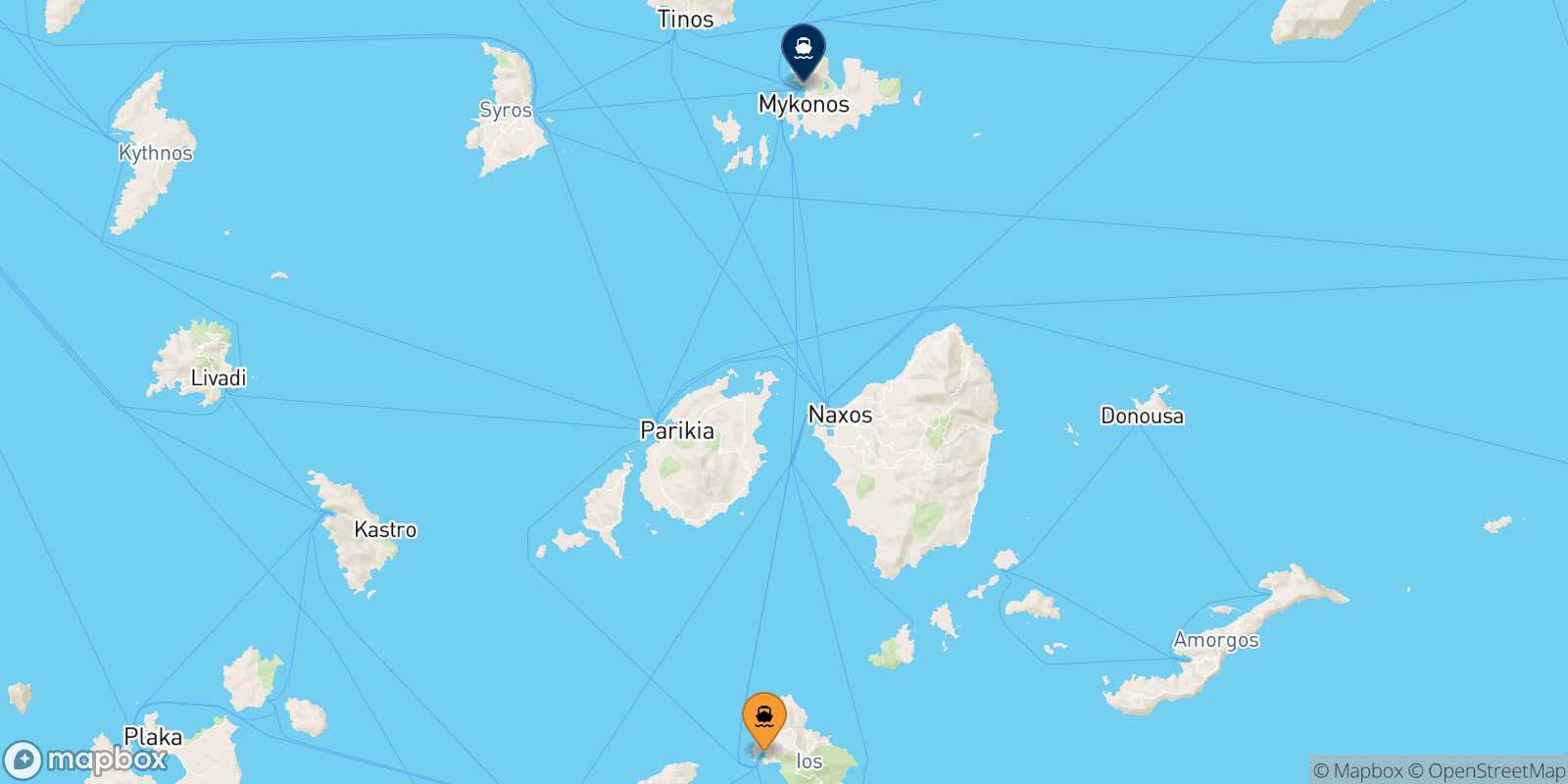 Mapa de la ruta Ios Mykonos