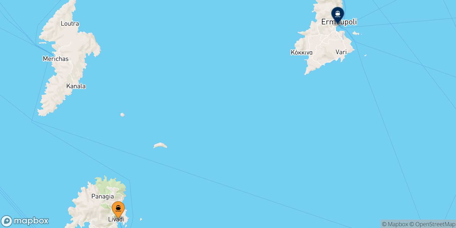 Mapa de la ruta Serifos Syros