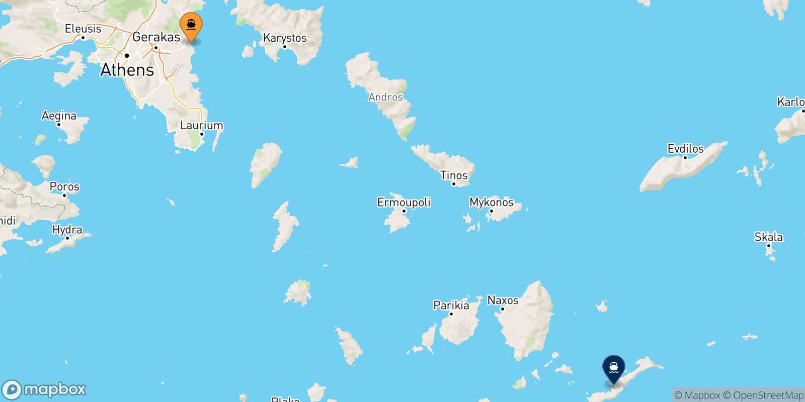 Mapa de la ruta Rafina Katapola (Amorgos)