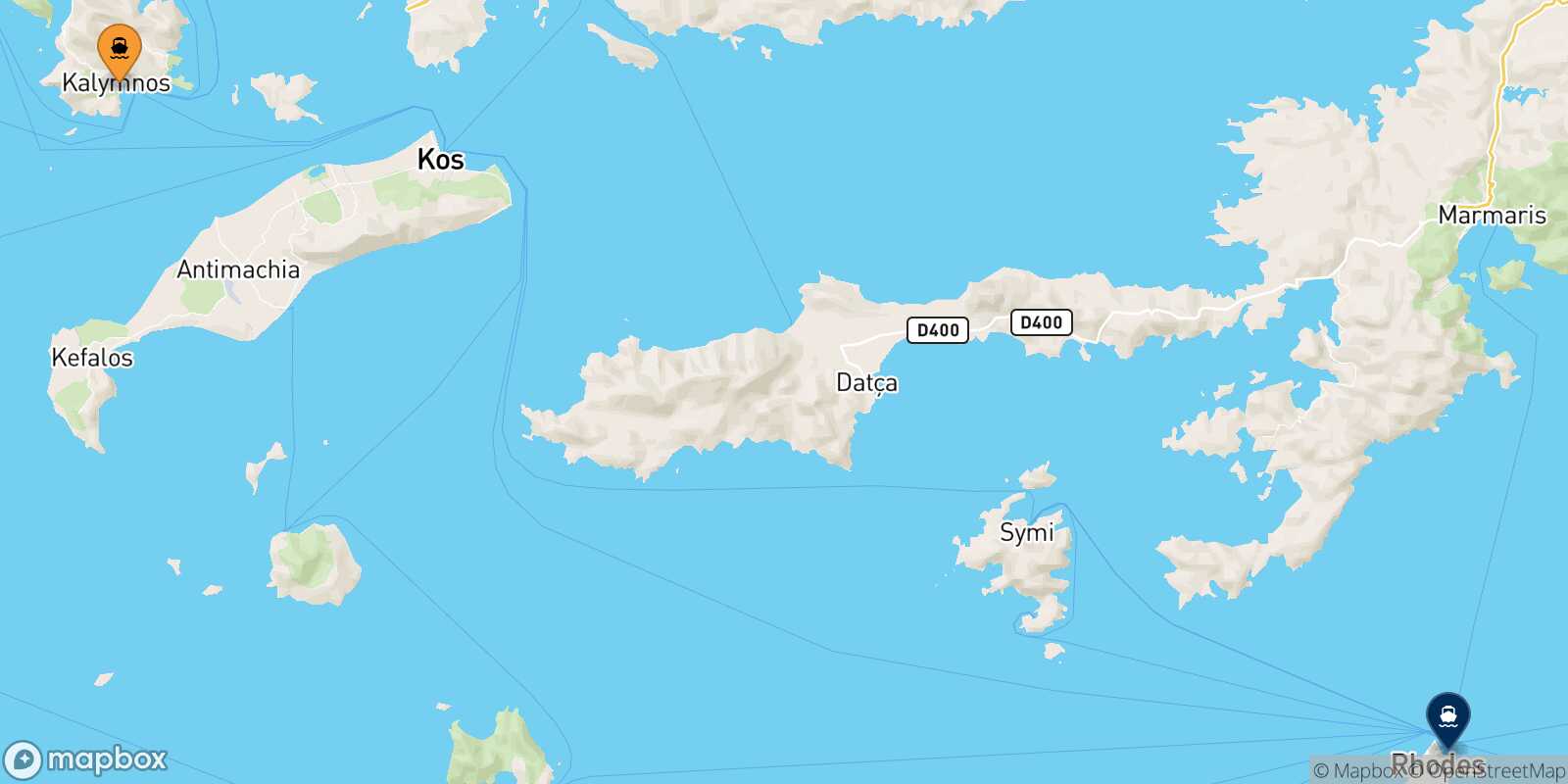 Mapa de la ruta Kalymnos Rodas