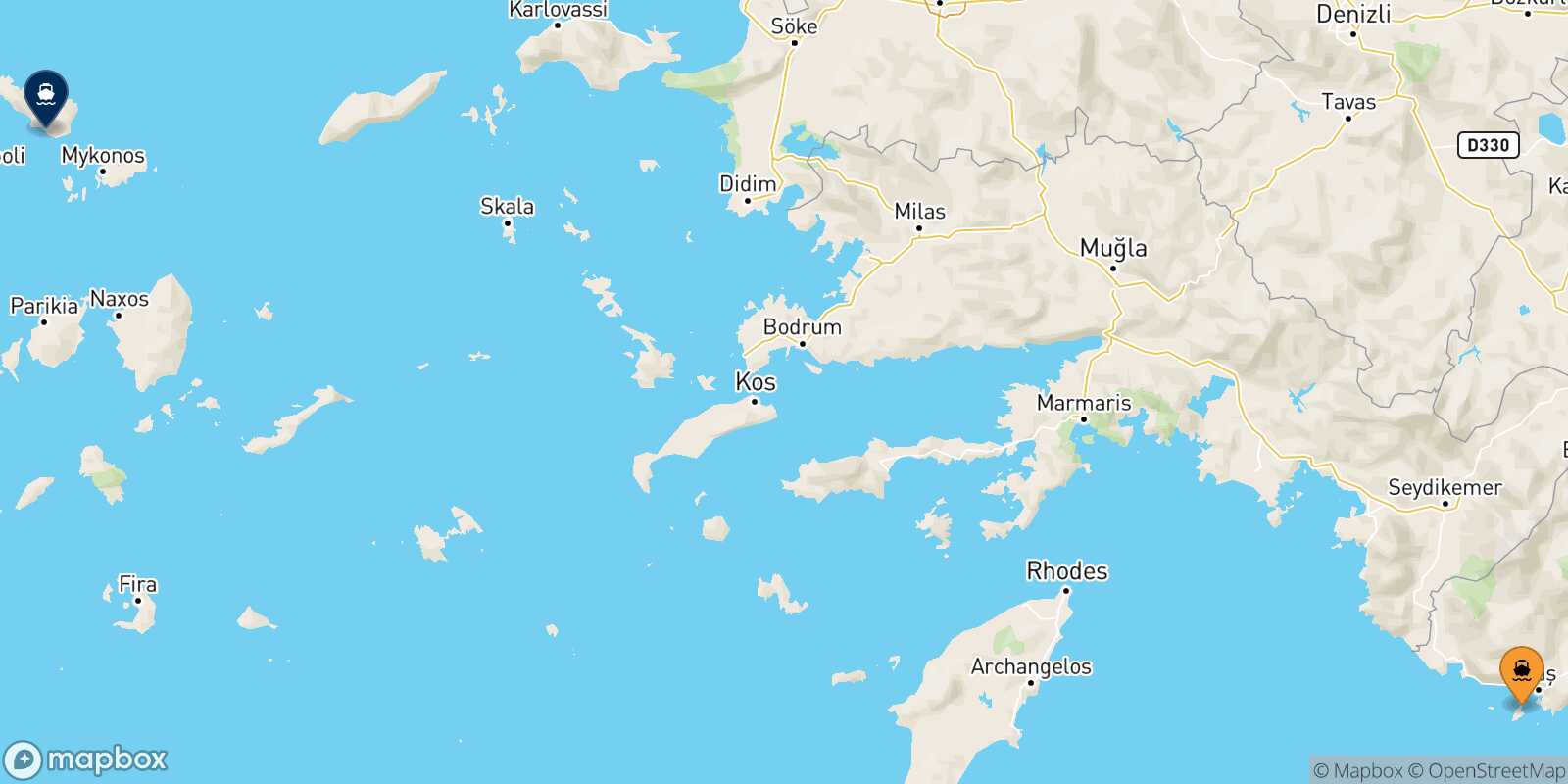 Mapa de la ruta Kastelorizo Tinos