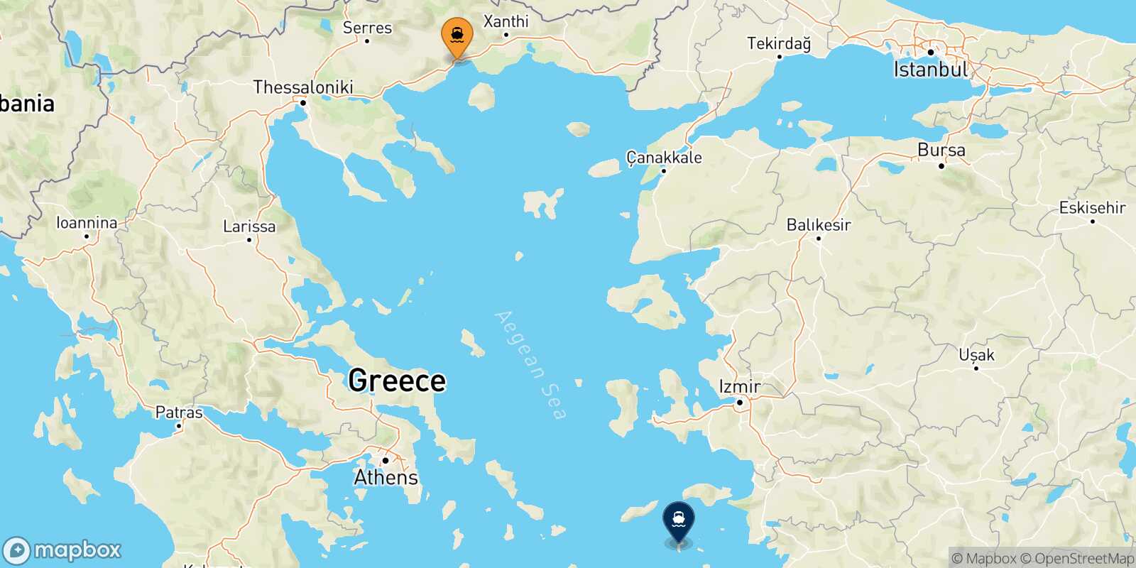 Mapa de la ruta Kavala Patmos