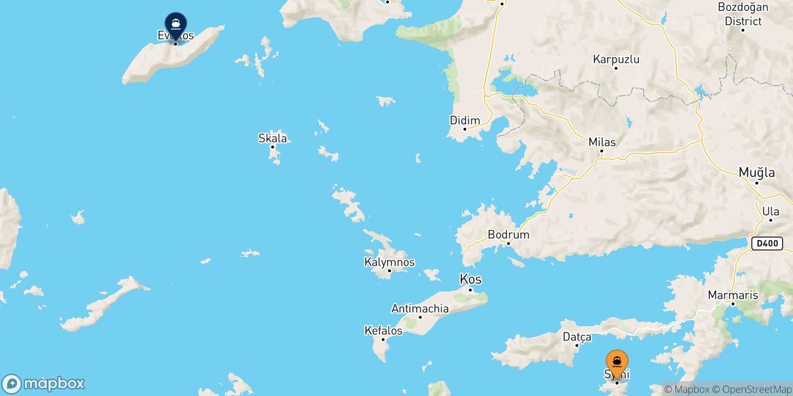 Mapa de la ruta Symi Evdilos (Ikaria)