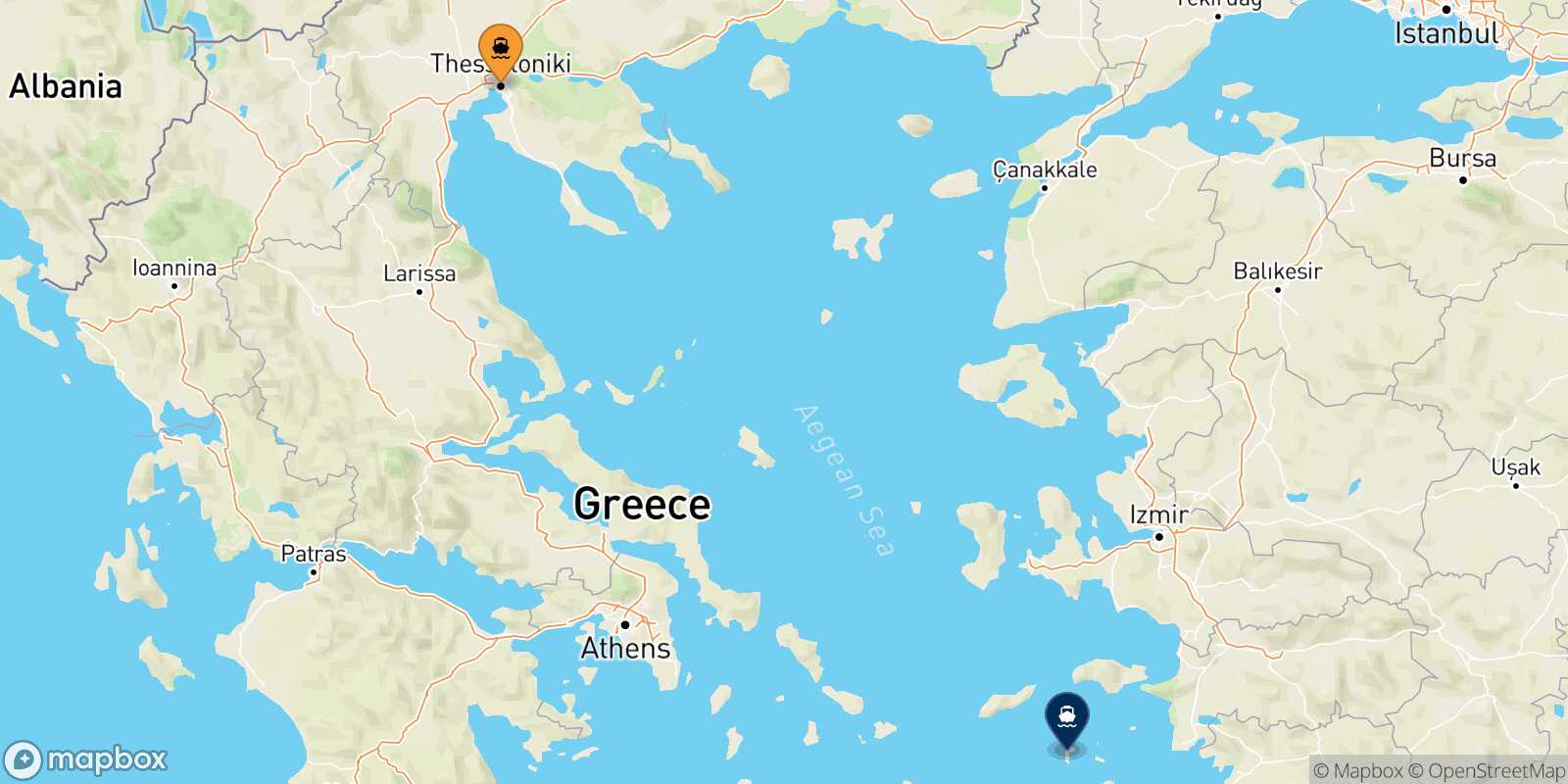 Mapa de la ruta Salónica Patmos