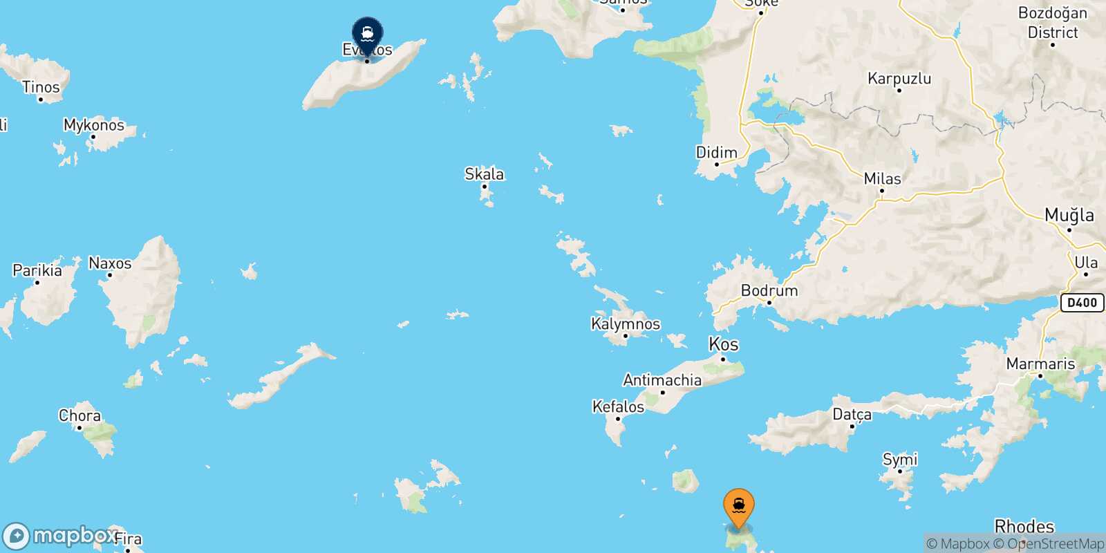 Mapa de la ruta Tilos Evdilos (Ikaria)