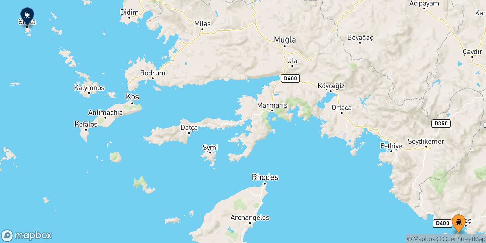 Mapa de la ruta Kastelorizo Patmos