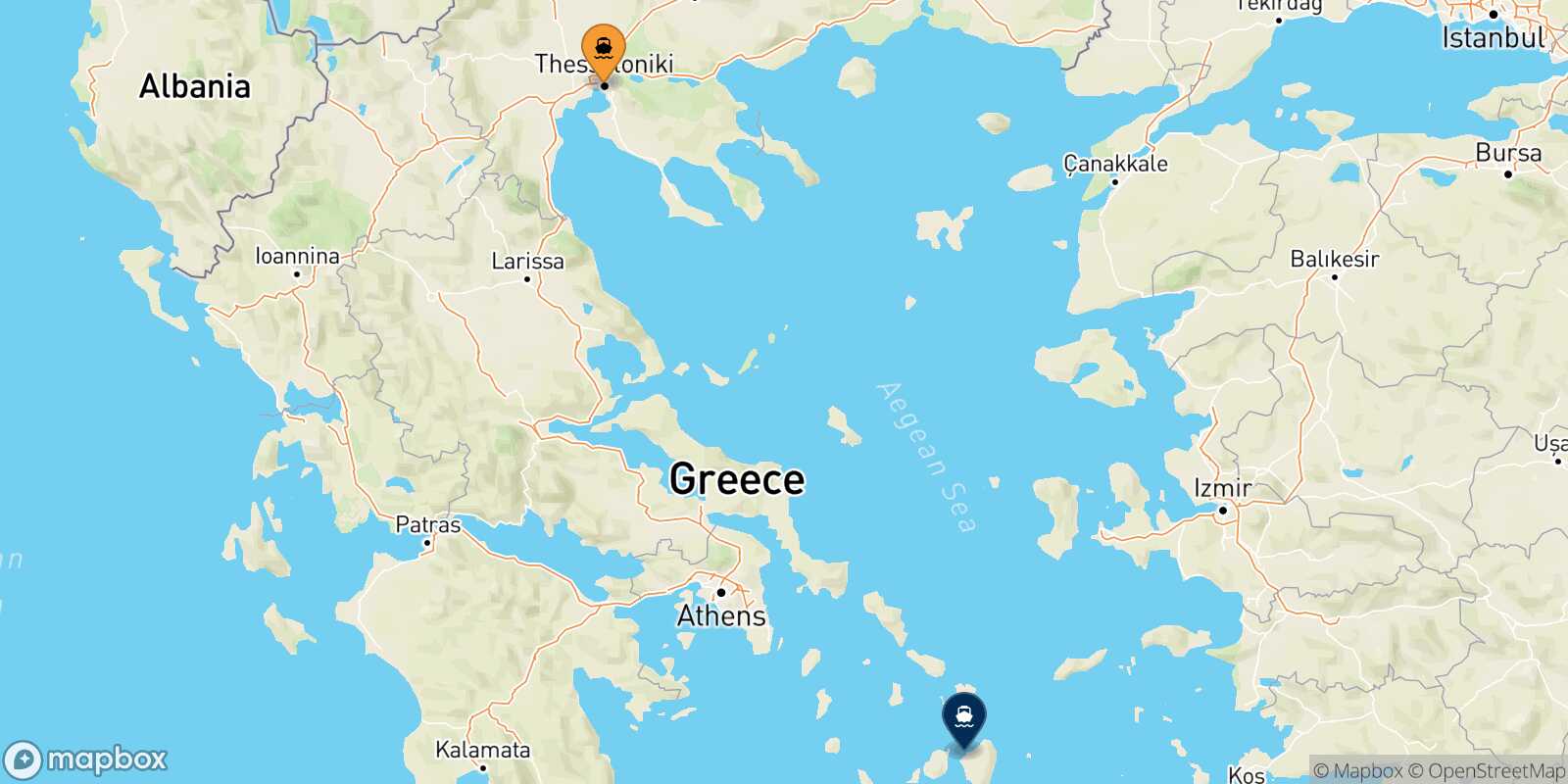 Mapa de la ruta Salónica Naxos