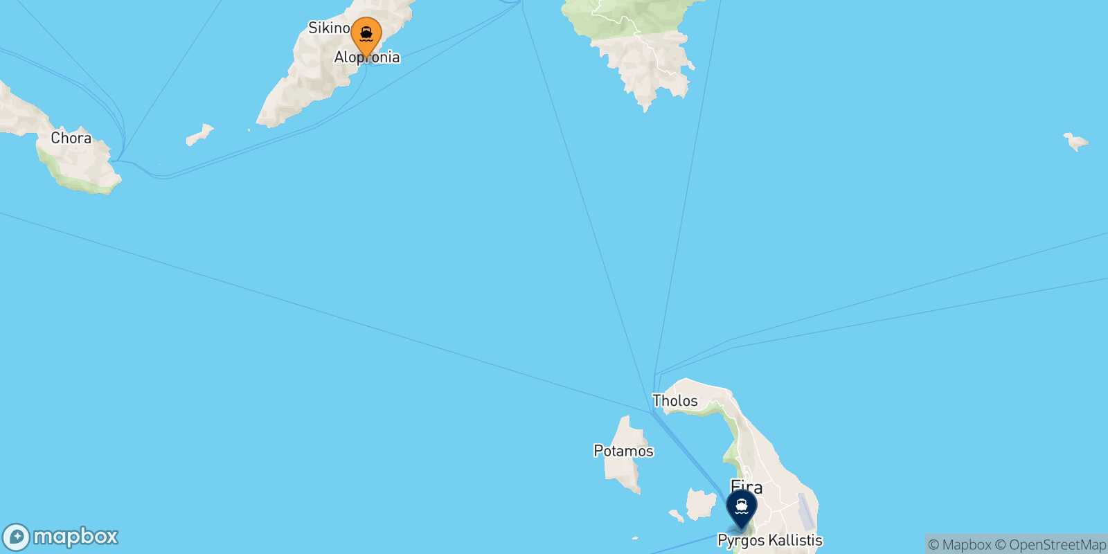 Mapa de la ruta Sikinos Santorini