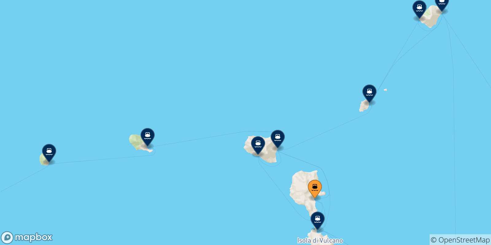Mapa de las posibles rutas entre Lipari y  Islas Eólicas