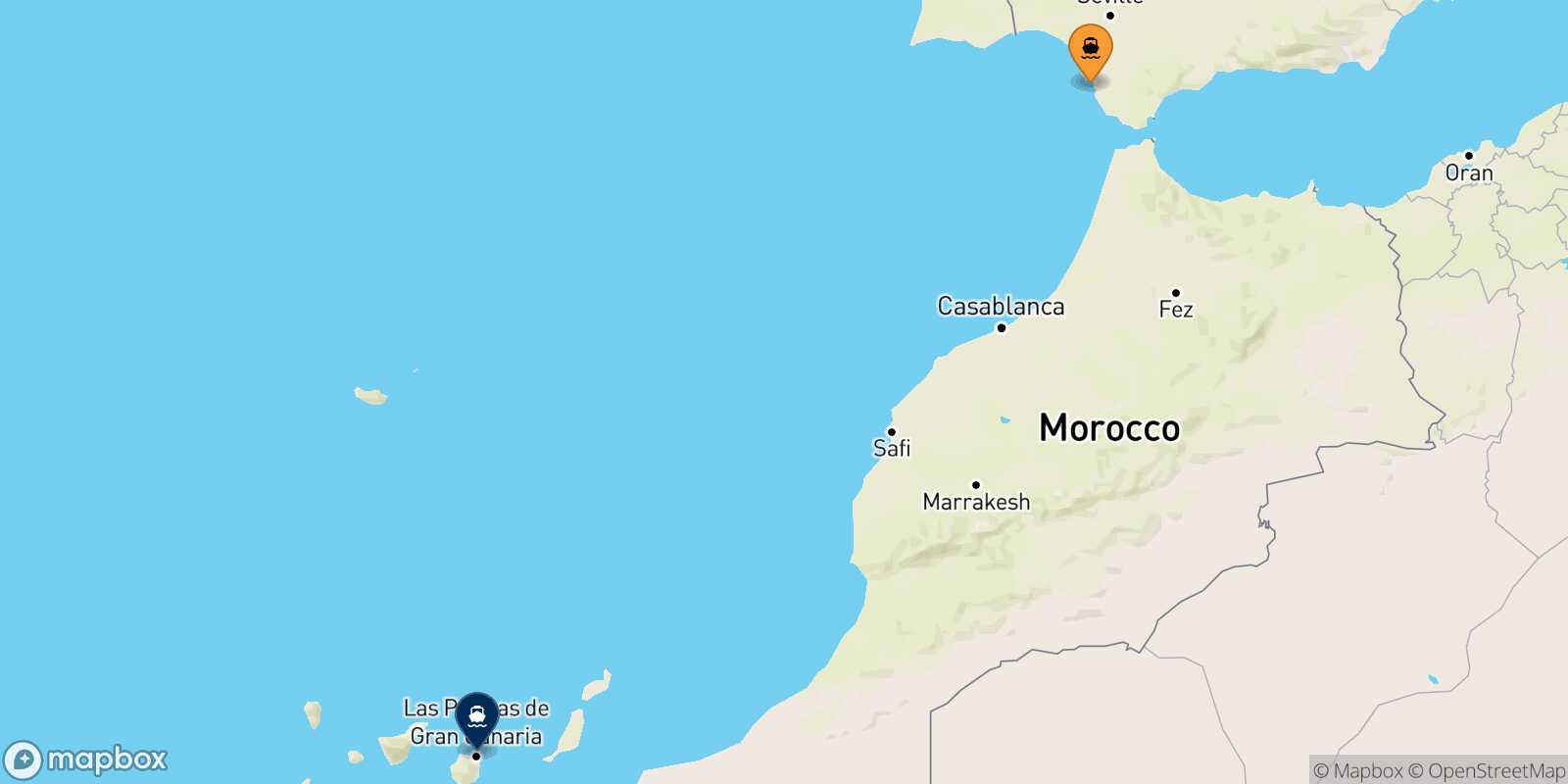 Mapa de la ruta Cadiz Las Palmas De Gran Canaria