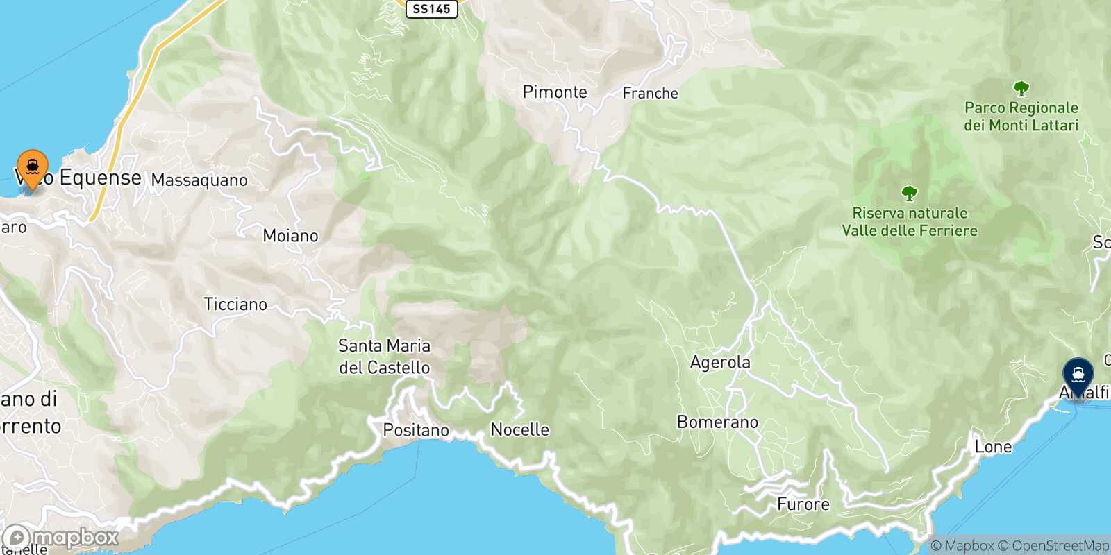 Mapa de la ruta Seiano Amalfi