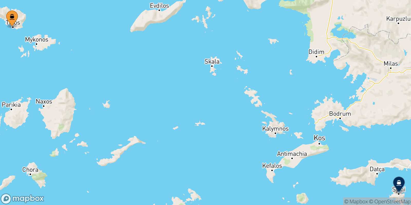 Mapa de la ruta Tinos Symi