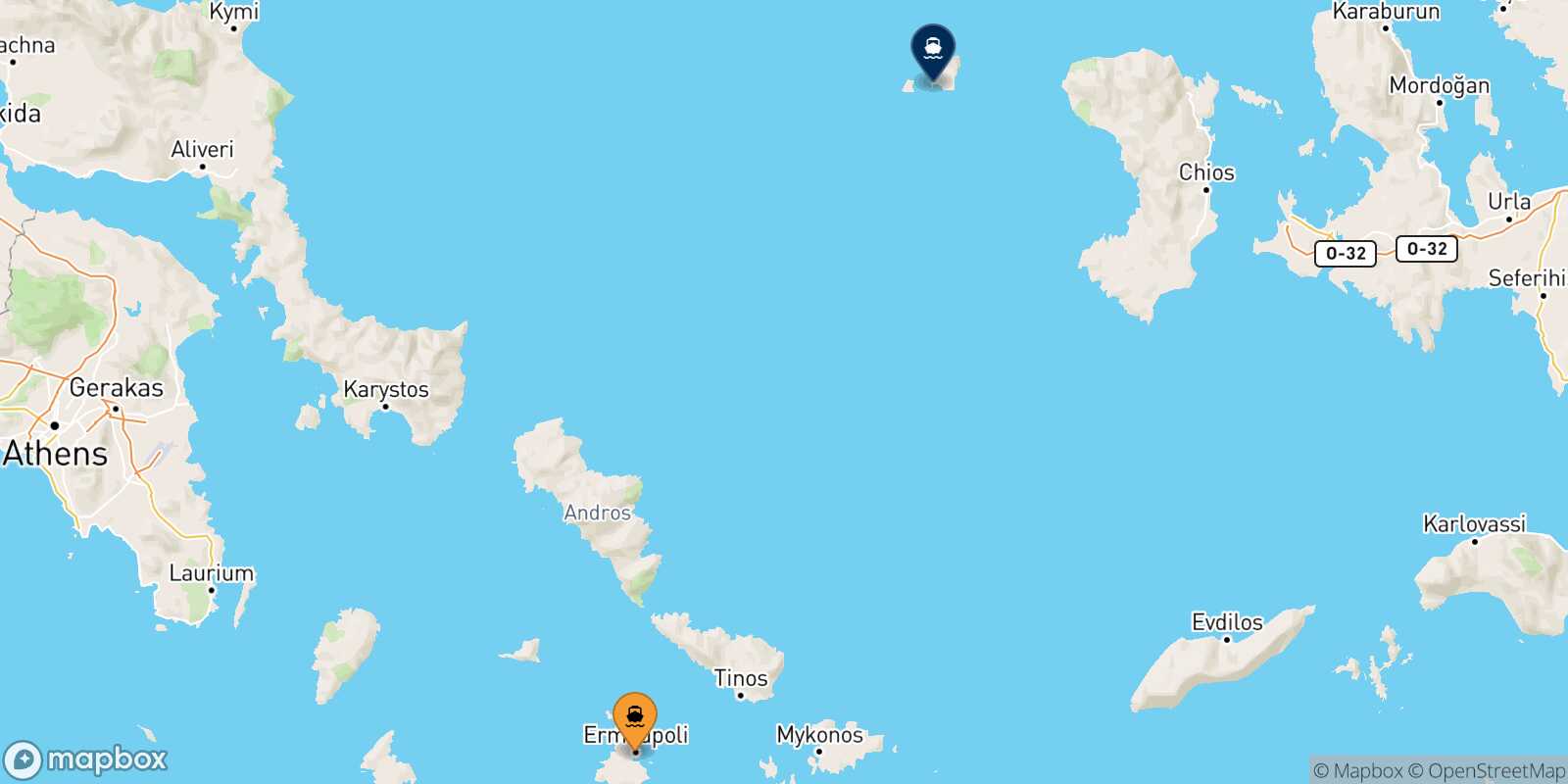 Mapa de la ruta Syros Psara