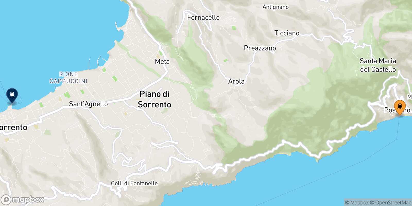 Mapa de la ruta Positano Sorrento