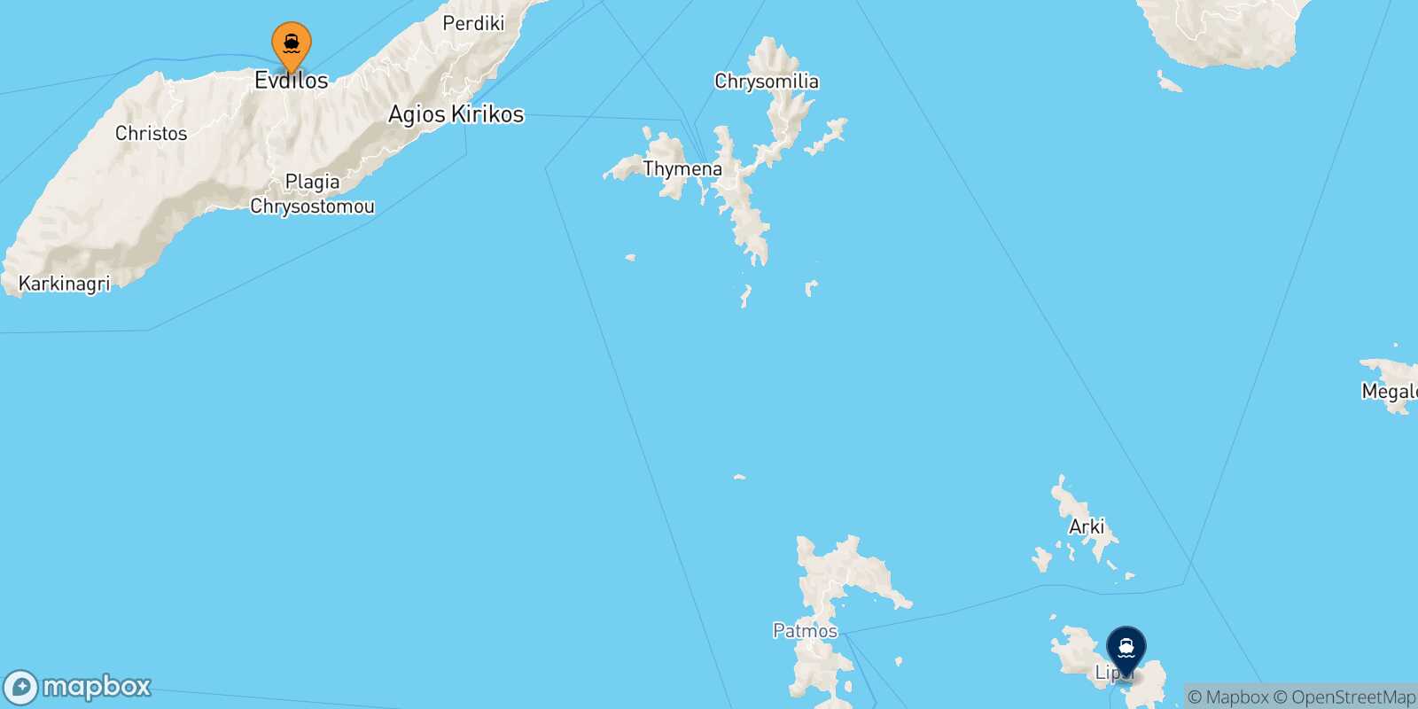 Mapa de la ruta Evdilos (Ikaria) Lipsi