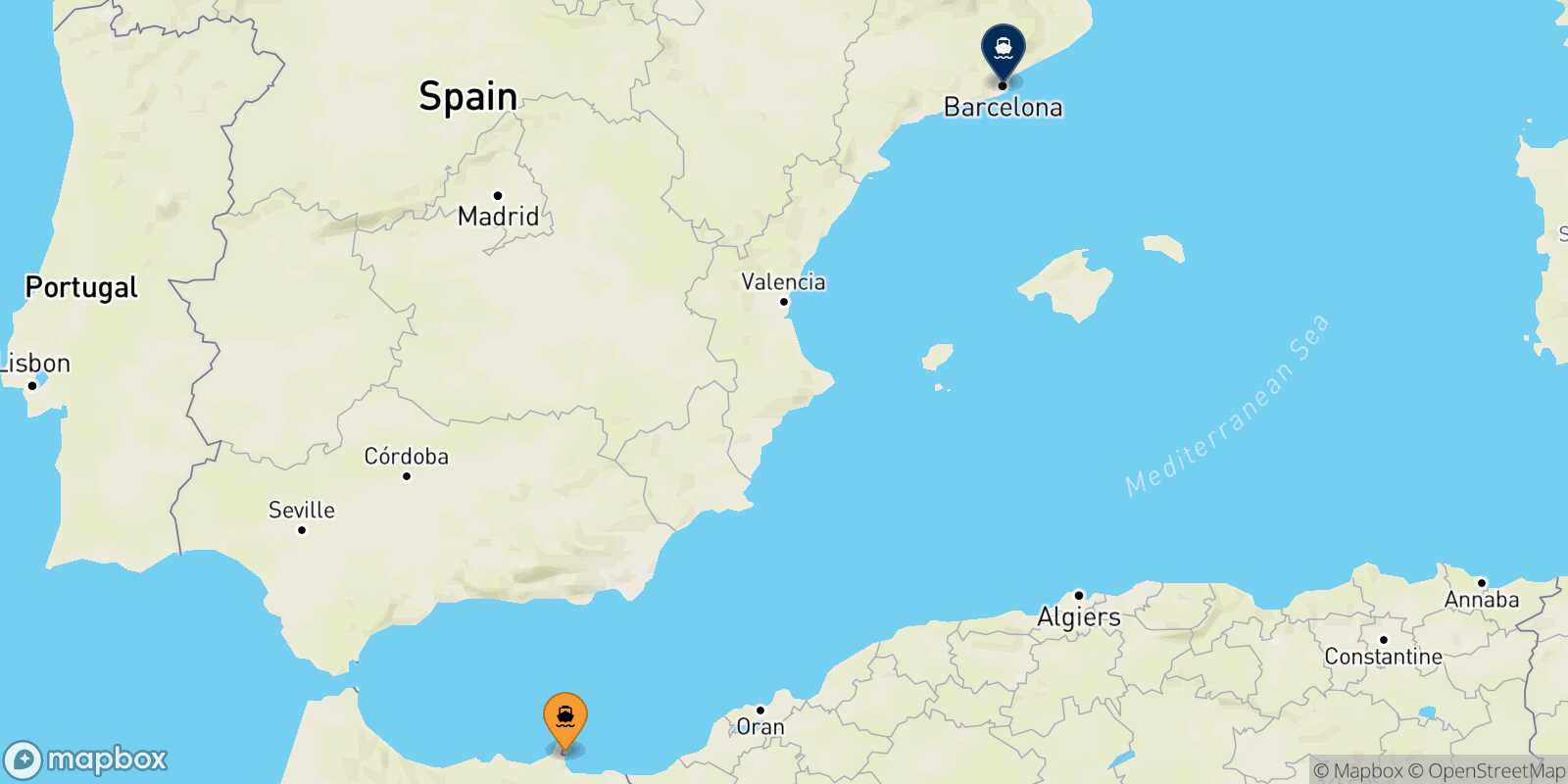 Mapa de la ruta Nador Barcelona