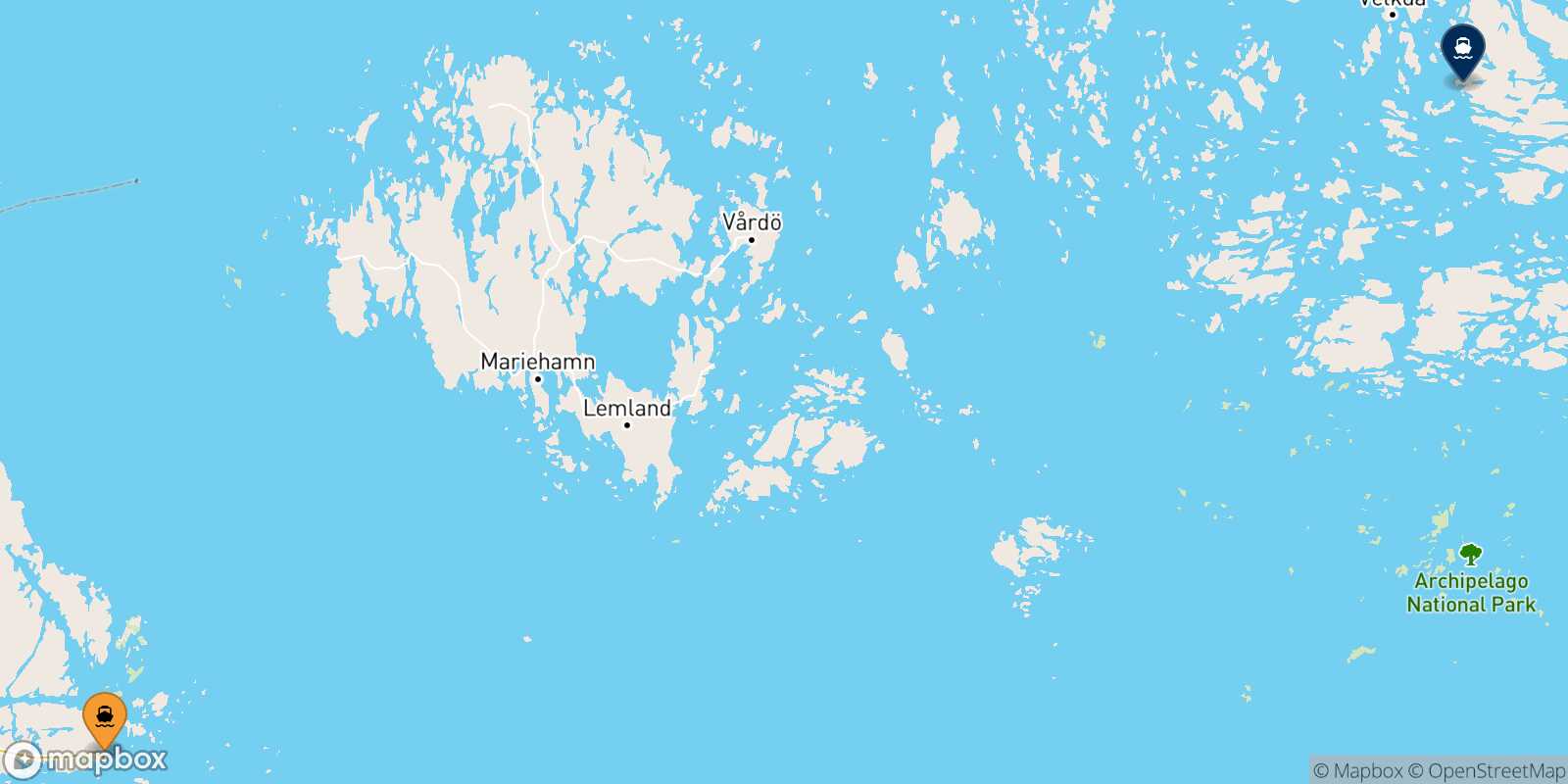 Mapa de los puertos conectados con  Naantali