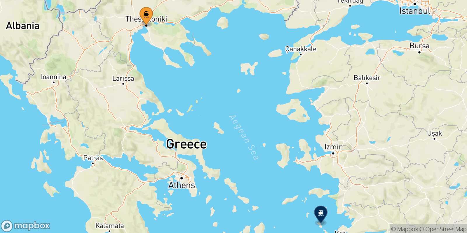 Mapa de la ruta Salónica Leros