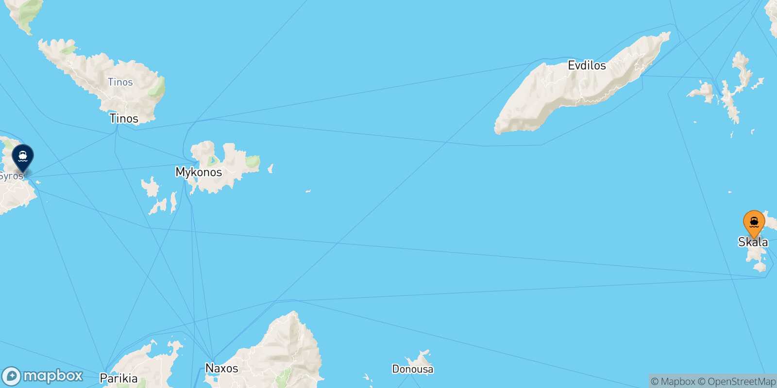 Mapa de la ruta Patmos Syros
