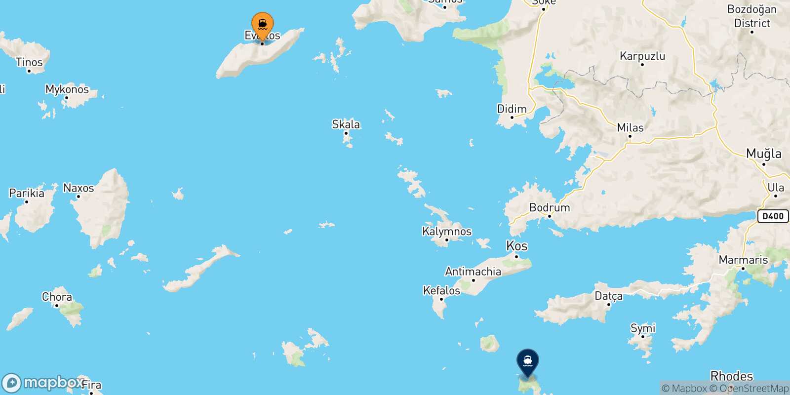 Mapa de la ruta Evdilos (Ikaria) Tilos
