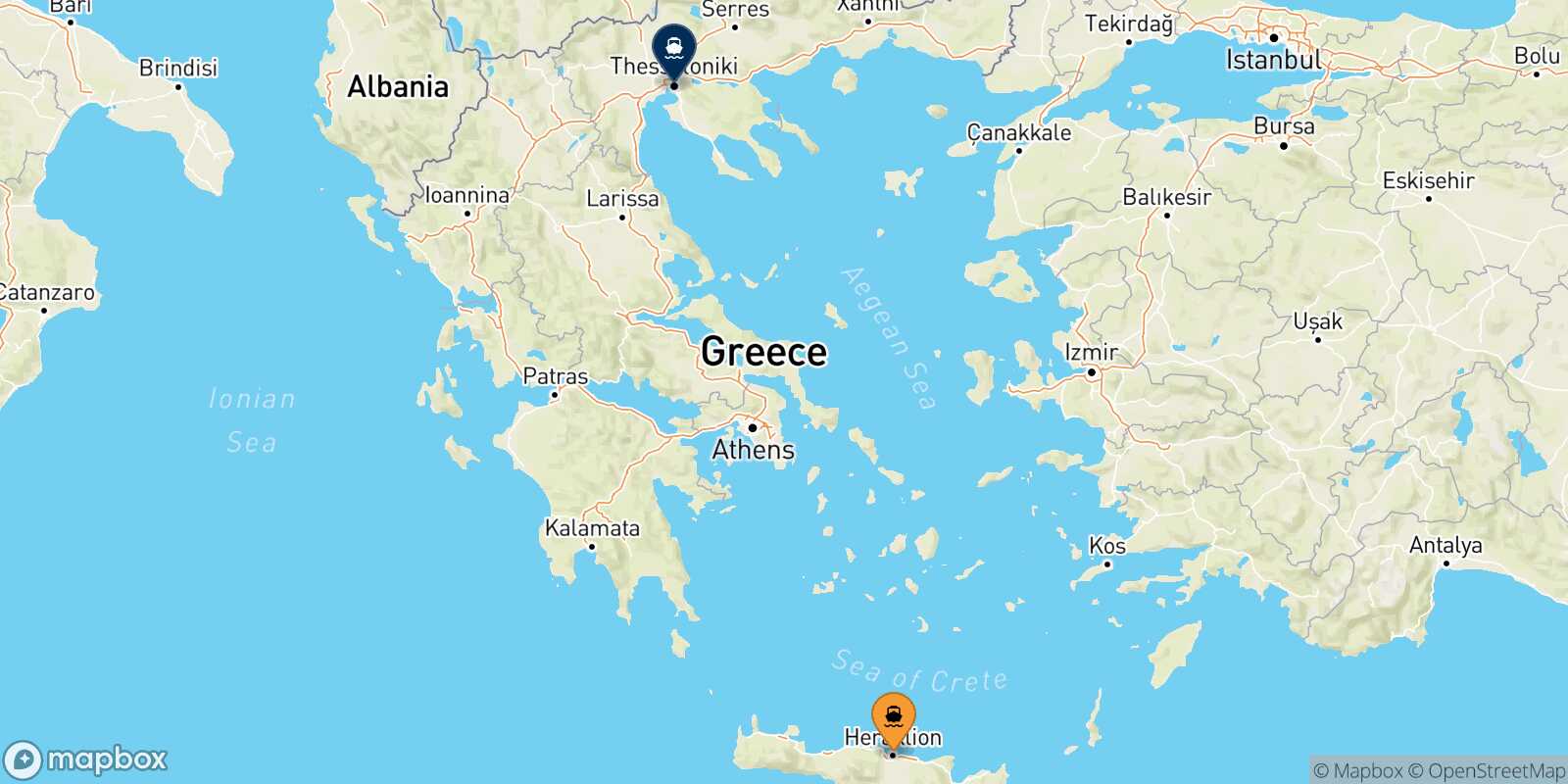 Mapa de la ruta Heraklion Salónica