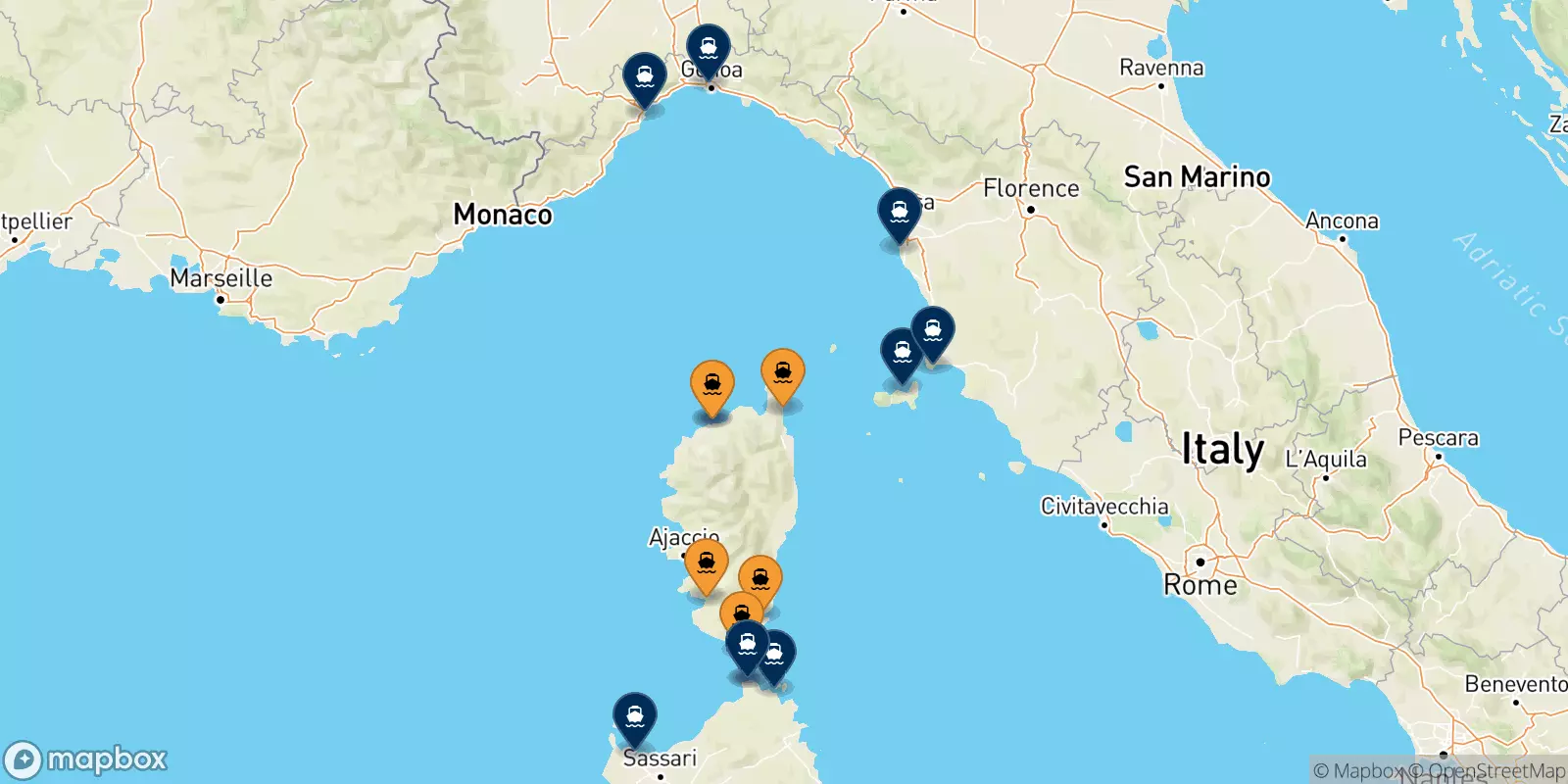 Ferries de Córcega a Italia