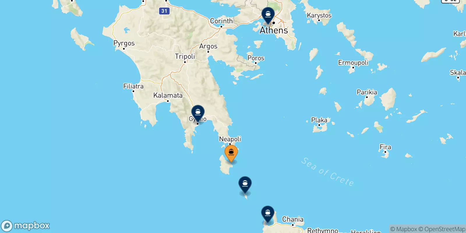 Ferries de Kythira a Grecia