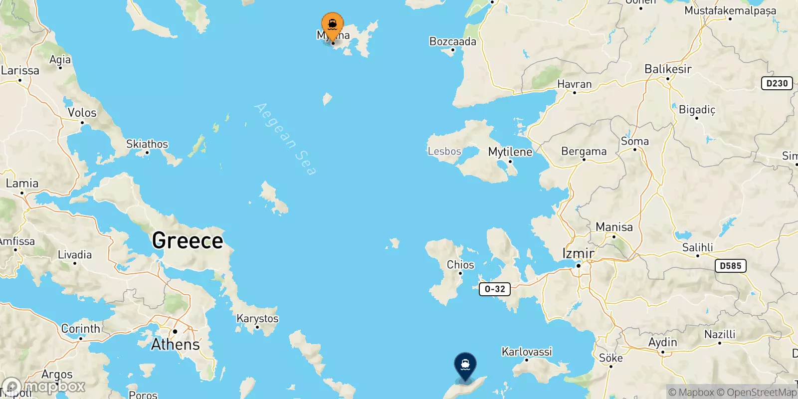 Ferries de Mirina (Limnos) a Agios Kirikos (Ikaria)