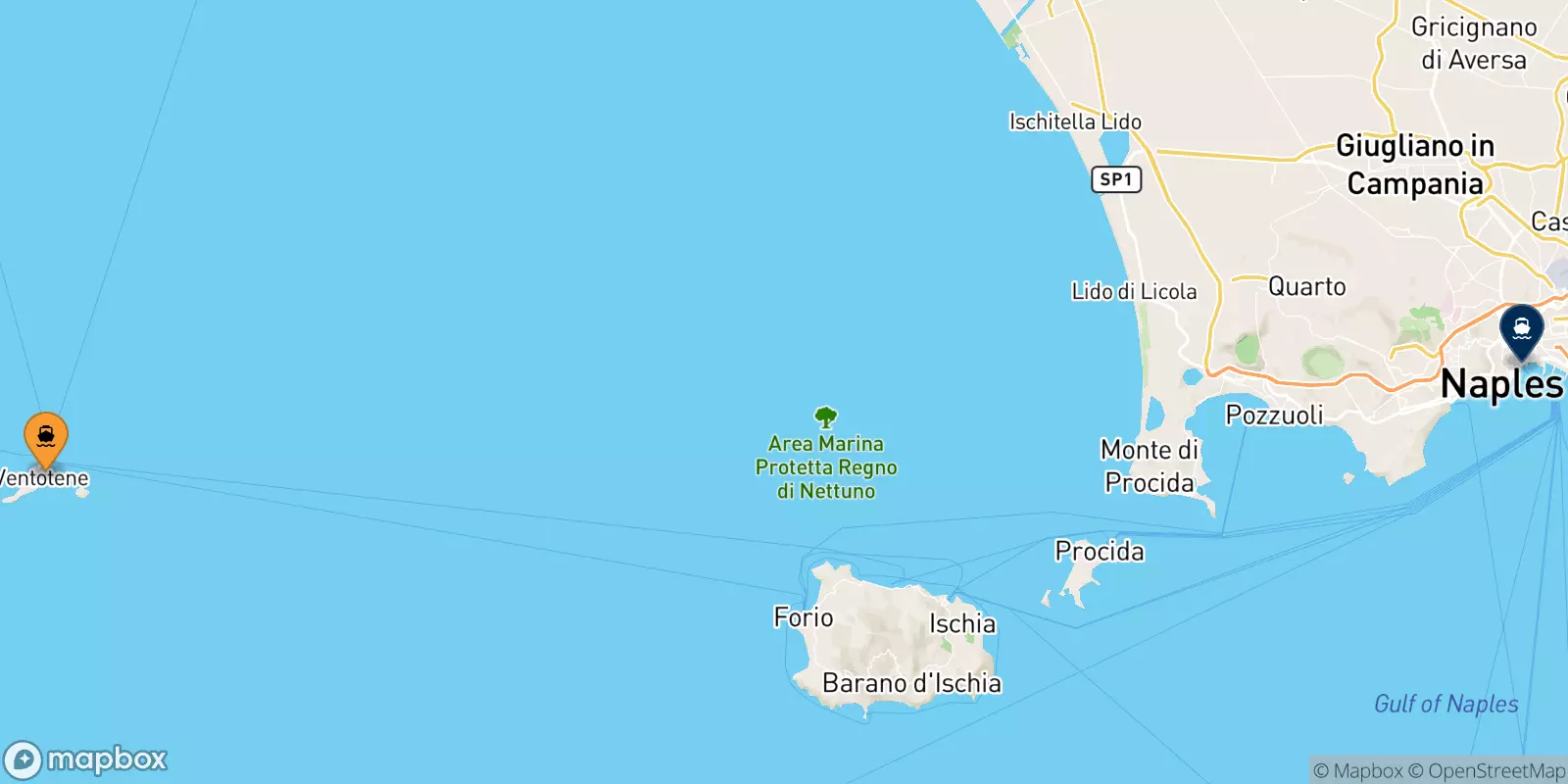 Ferries de Ventotene a Nápoles Beverello