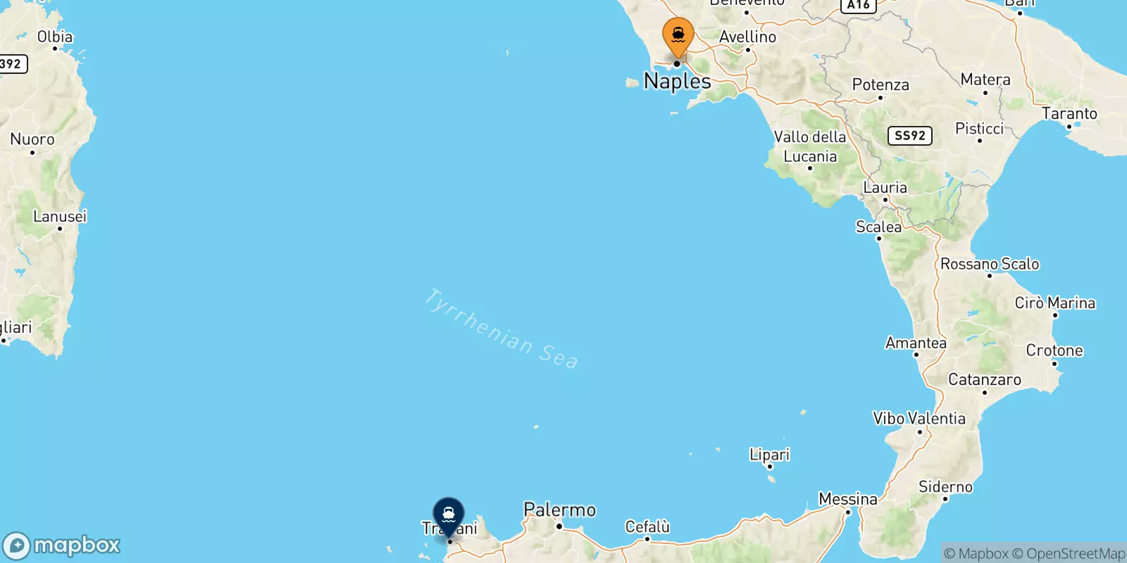 Ferries de Nápoles Beverello a Sicilia